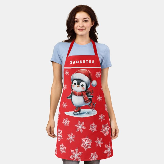 Penguin Ice Skater Mit Monogramm Schürze (Getragen)