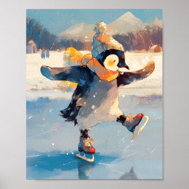 Penguin Ice Skating Winter Nursery Wall Art Poster