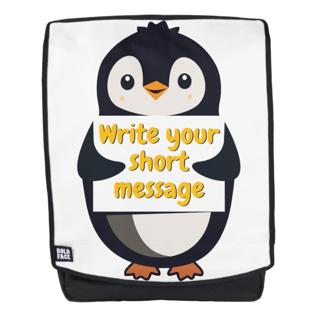 Penguin illustration holding customizable sign rucksack (Vorderseite)