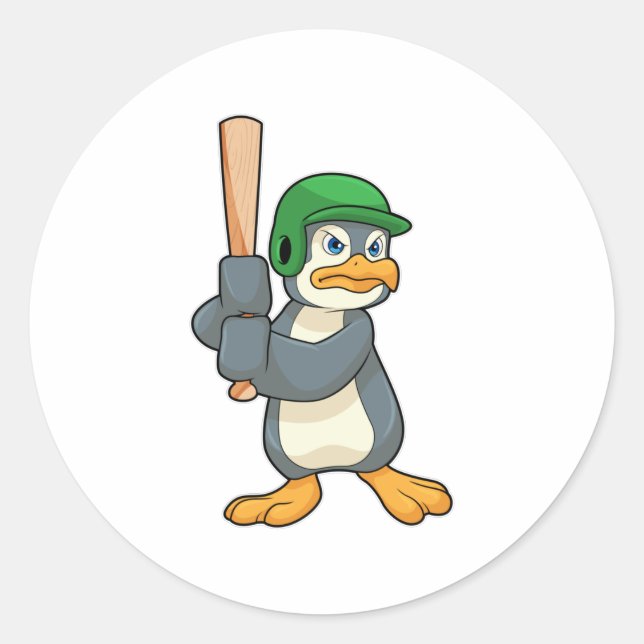 Penguin im Baseball mit Baseball Fledermaus und He Runder Aufkleber (Vorderseite)