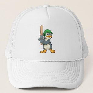 Penguin im Baseball mit Baseball Fledermaus und He Truckerkappe
