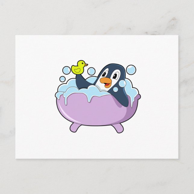 Penguin in der Badewanne mit Duck Postkarte (Vorderseite)