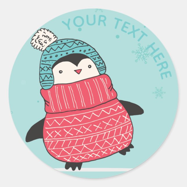 Penguin in eine Strickjacke-niedlichen dem Runder Aufkleber (Vorderseite)