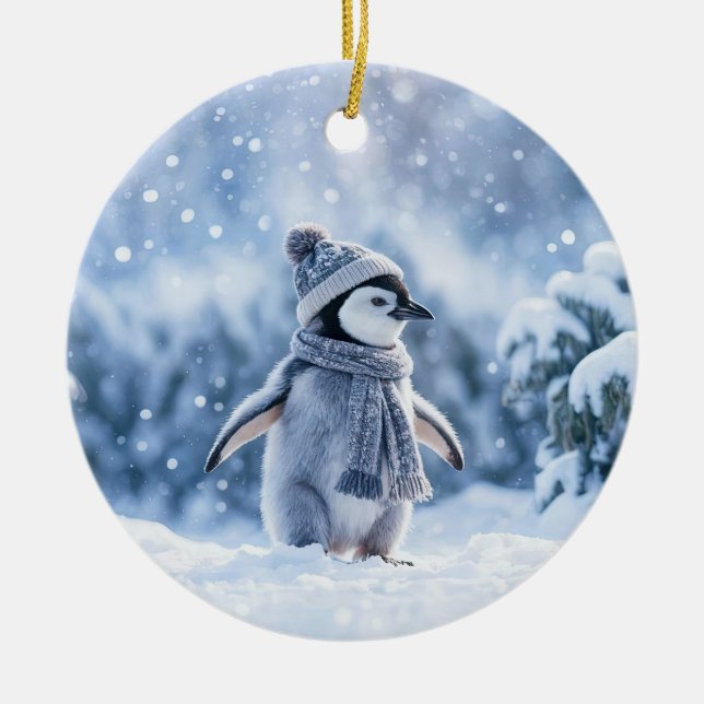Penguin in the Snow Cute Christmas Keramik Ornament (Vorne)