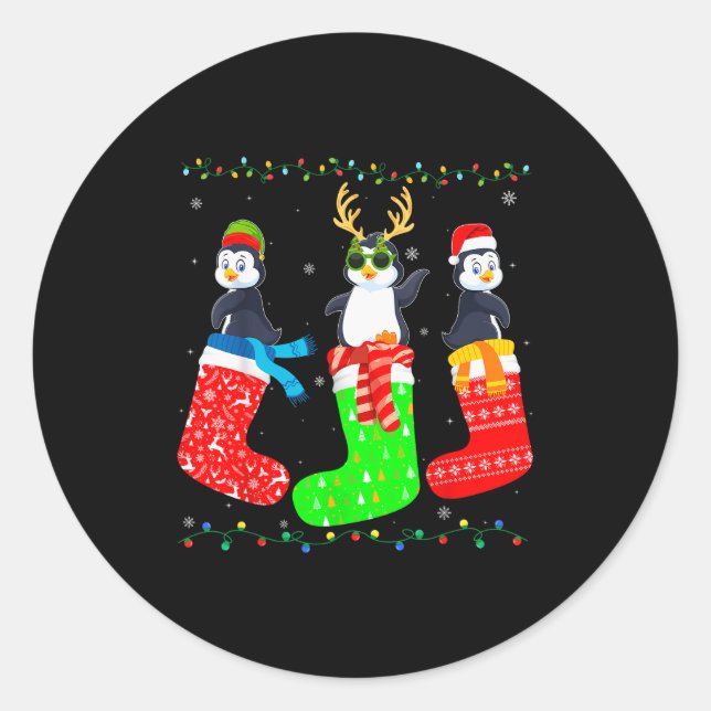 Penguin In Xmas Socks Funny Holiday Ugly Sweater C Runder Aufkleber (Vorderseite)