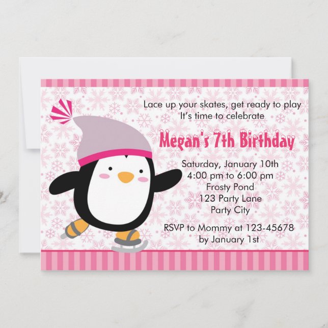 Penguin Invitation - Mädchen Geburtstag (Schneeflo Einladung (Vorderseite)