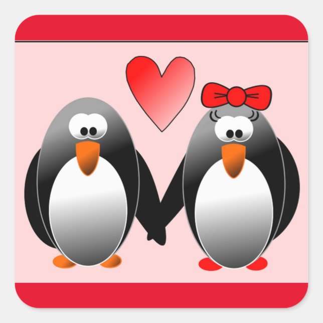 PENGUIN IST IN LIEBE QUADRATISCHER AUFKLEBER (Vorderseite)