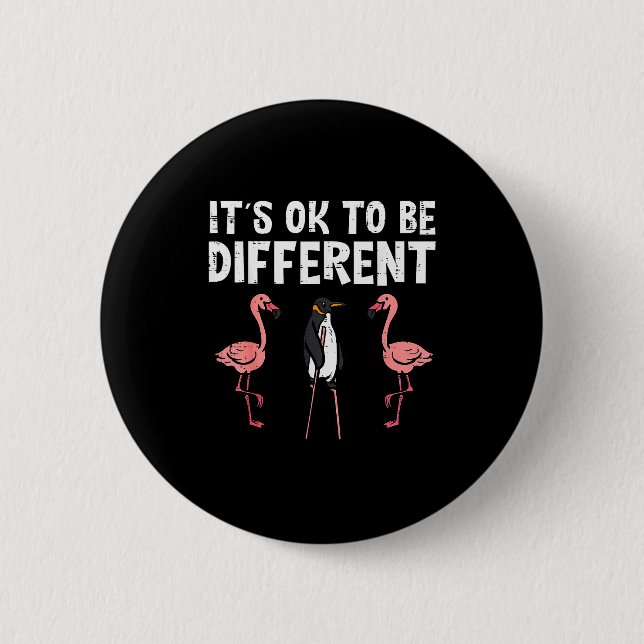 Penguin Its Okay To Be Different Flamingo Men Wome Button (Vorderseite)