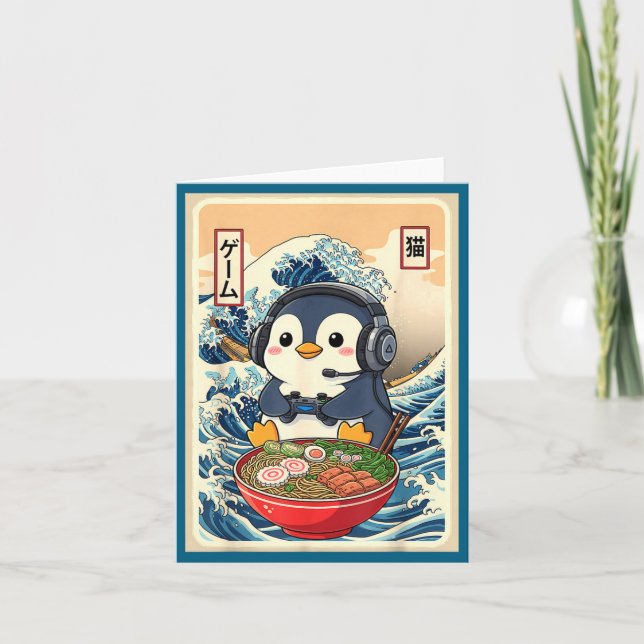 Penguin Kawaii Japanese Ramen Noodle Retro Gaming  Karte (Vorderseite)