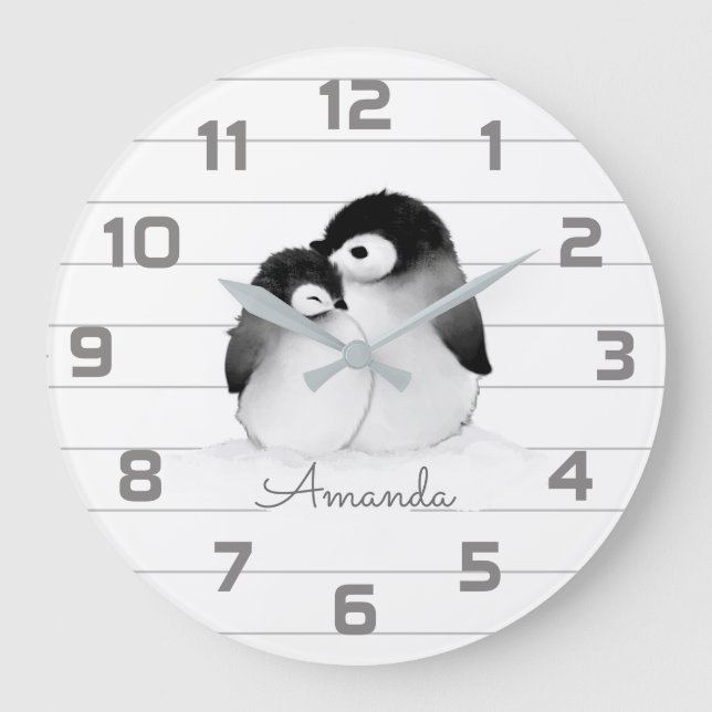 Penguin-Kinderzimmer-Dekor-Wand-Uhr Große Wanduhr (Vorderseite)