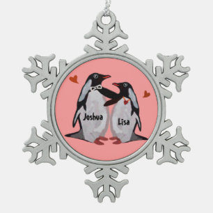 Penguin-Liebe-Schneeflocke-Verzierung Schneeflocken Zinn-Ornament