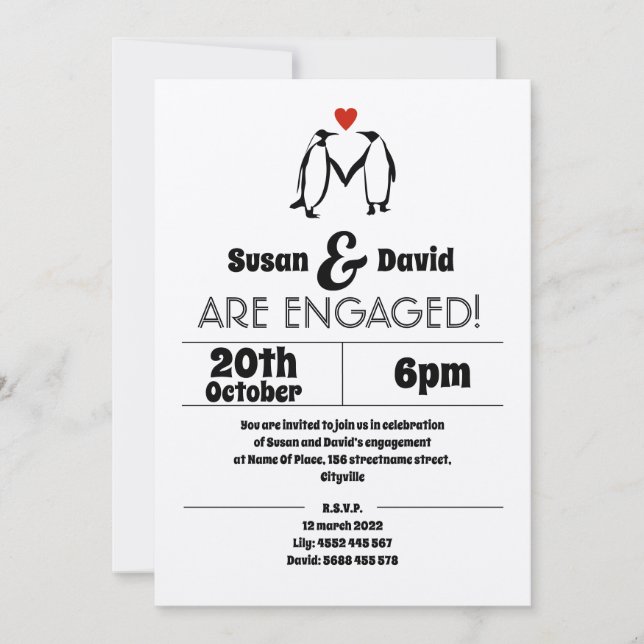Penguin Liebe Verlobung Einladung (Vorderseite)