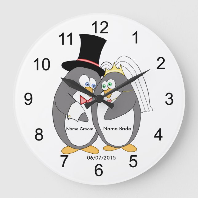 Penguin Love Mariage personnalisé Horloge (Recto)