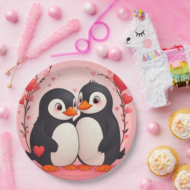 Penguin Love Paper Plates Pappteller (Party)