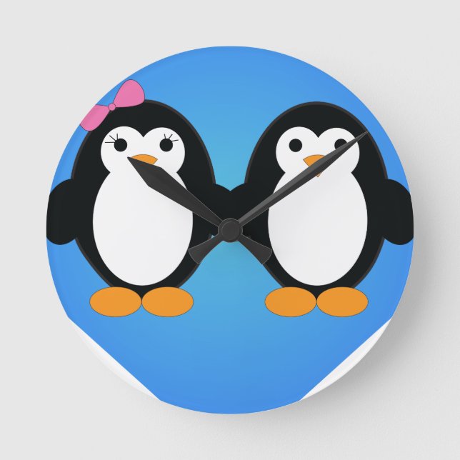 Penguin Love Runde Wanduhr (Vorderseite)