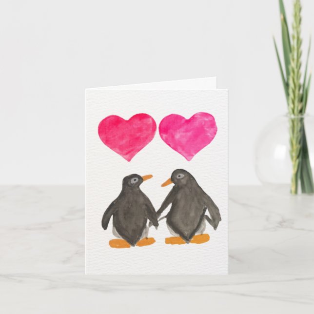 Penguin Love Valentine's Day Card Dankeskarte (Vorderseite)