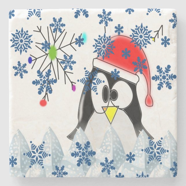 Penguin Marble Stone Untersetzer Weihnachten (Vorderseite)