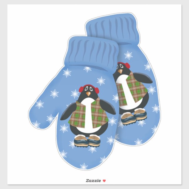 Penguin Mittens | Niedliche Weihnachten Groß Aufkleber (Blatt)