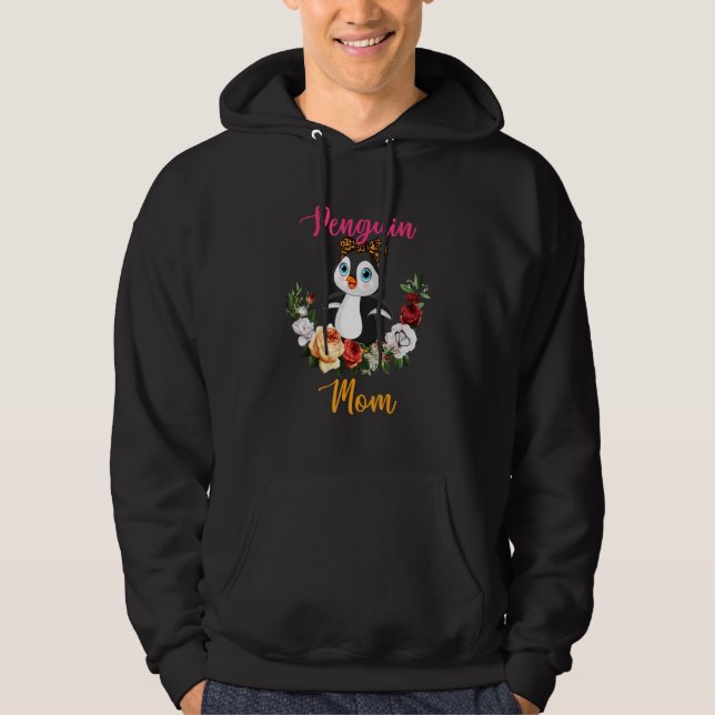 Penguin Mom Floral Penguin Bow Tie Lover Mother's  Hoodie (Vorderseite)