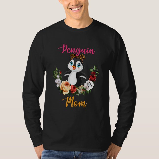 Penguin Mom Floral Penguin Bow Tie Lover Mother's  T-Shirt (Vorderseite)