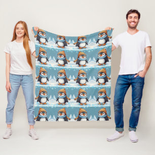 Penguin Niedlich Kawaii Brown Cap Pattern Fleecedecke