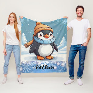 Penguin Niedlich Kawaii Brown Cap Print Fleecedecke