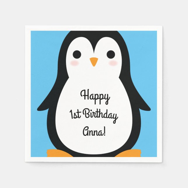 Penguin Niedlich Winter 1. Geburtstag Party Napkin Serviette (Vorderseite)