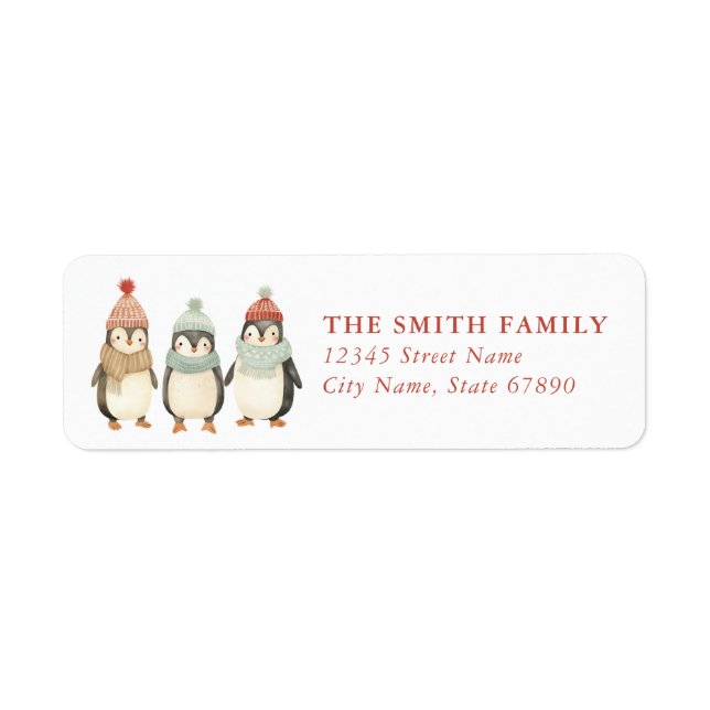 Penguin Noël Retourner l'adresse Étiquettes (Devant)