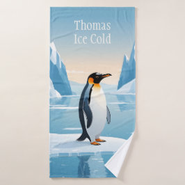 Penguin on ice floe in icy landscape
