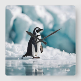 Penguin On Iceberg Quadratische Wanduhr