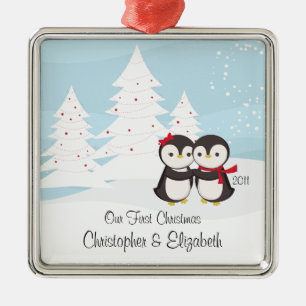 Penguin-Paar-Liebe-niedliche erste Ornament Aus Metall