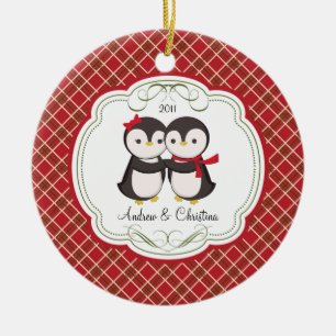 Penguin-Paar-Liebe-niedliche Weihnachtsverzierung Keramik Ornament