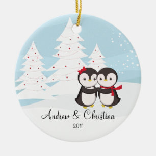Penguin-Paar-Liebe-niedliche Weihnachtsverzierung Keramikornament