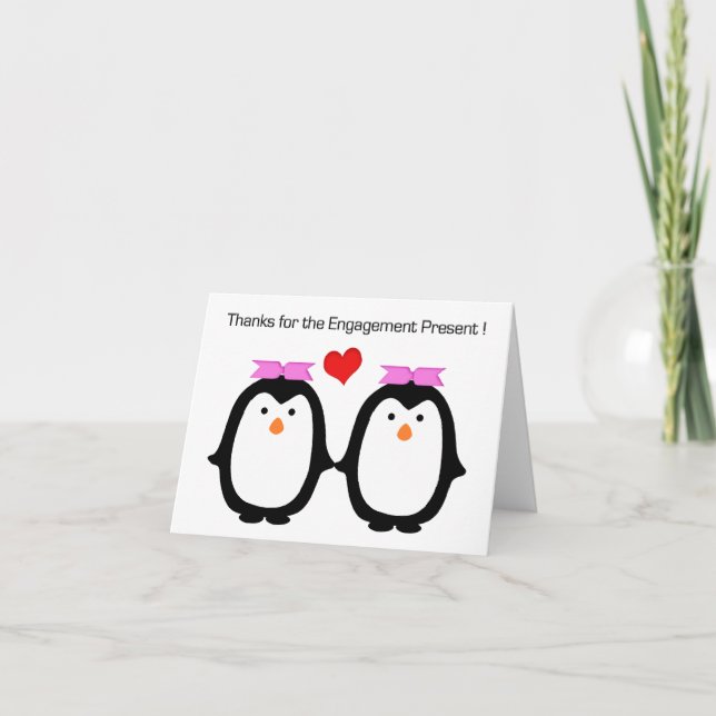 Penguin-Paare zwei Frau-Verlobungs-Dank Dankeskarte (Vorderseite)
