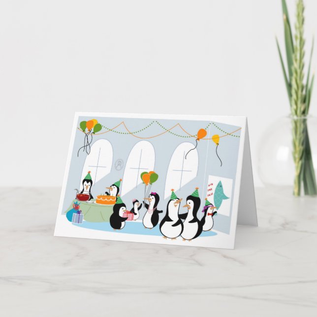 Penguin Party Geburtstagskarte Karte (Vorderseite)