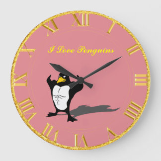 Penguin Pink And Gold Clock Große Wanduhr