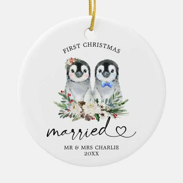 Penguin Premier Noël Marié Ornement Cadeau (Devant)