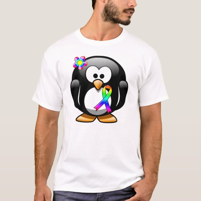 Penguin Rainbow Awareness Ribbon T-Shirt (Vorderseite)