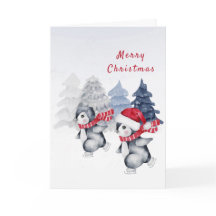 Penguin Red Skaten Trees Wasserfarben Weihnachten