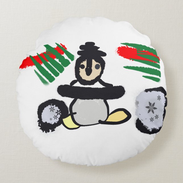 Penguin rock Christmas  Rundes Kissen (Vorderseite)