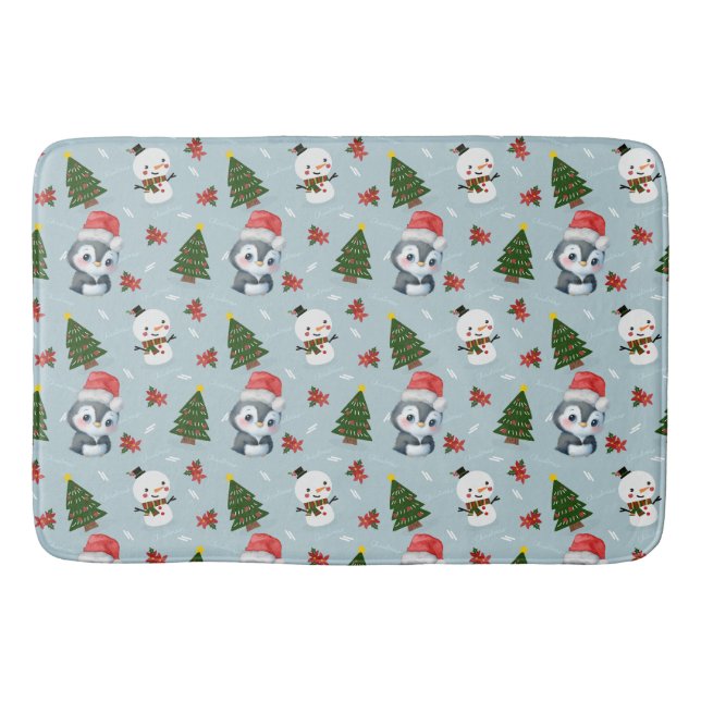 Penguin Santa Happy Frohe Weihnachtsbaumstruktur M Badematte (Vorderseite)