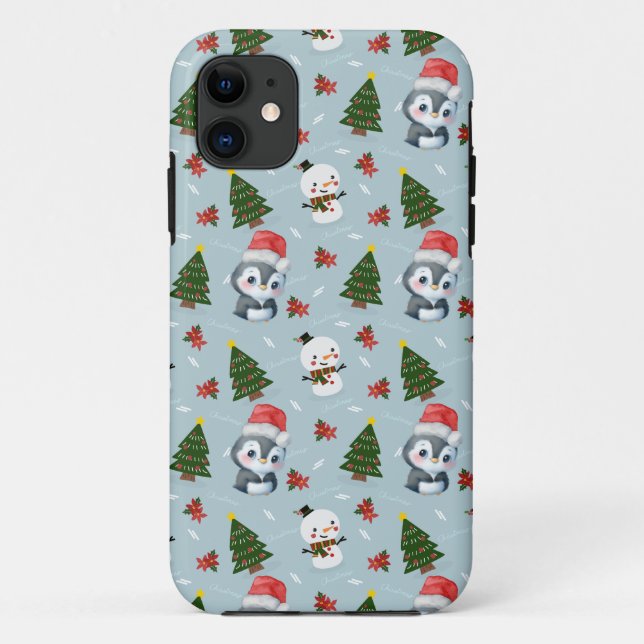 Penguin Santa Happy Frohe Weihnachtsbaumstruktur M Case-Mate iPhone Hülle (Rückseite)