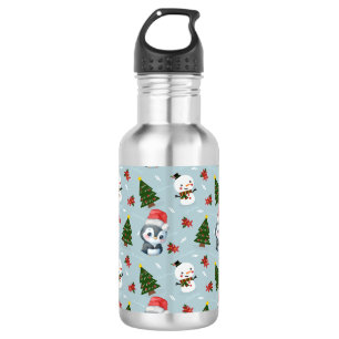 Penguin Santa Happy Frohe Weihnachtsbaumstruktur M Edelstahlflasche