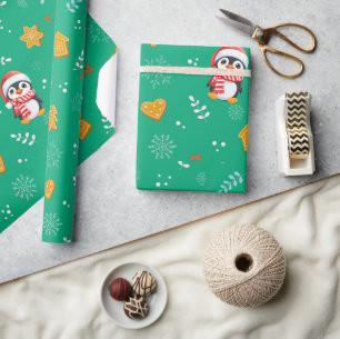 Penguin Santa Happy Frohe Weihnachtsbaumstruktur M Geschenkpapier