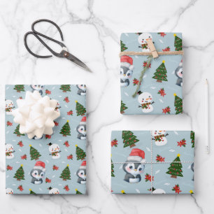 Penguin Santa Happy Frohe Weihnachtsbaumstruktur M Geschenkpapier Set