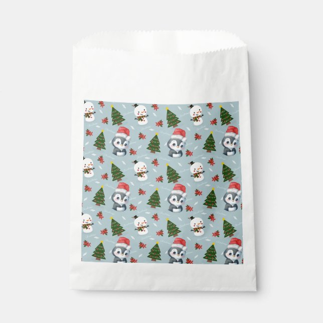 Penguin Santa Happy Frohe Weihnachtsbaumstruktur M Geschenktütchen (Vorderseite)