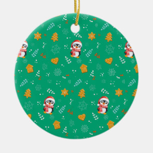Penguin Santa Happy Frohe Weihnachtsbaumstruktur M Keramik Ornament
