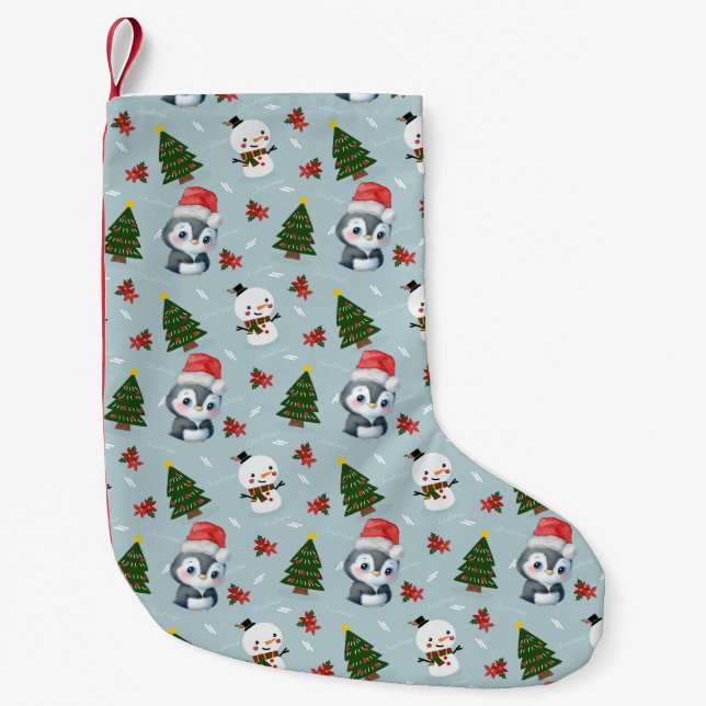 Penguin Santa Happy Frohe Weihnachtsbaumstruktur M Kleiner Weihnachtsstrumpf (Vorderseite)