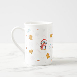 Penguin Santa Happy Frohe Weihnachtsbaumstruktur M Prozellantasse