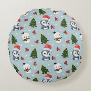 Penguin Santa Happy Frohe Weihnachtsbaumstruktur M Rundes Kissen